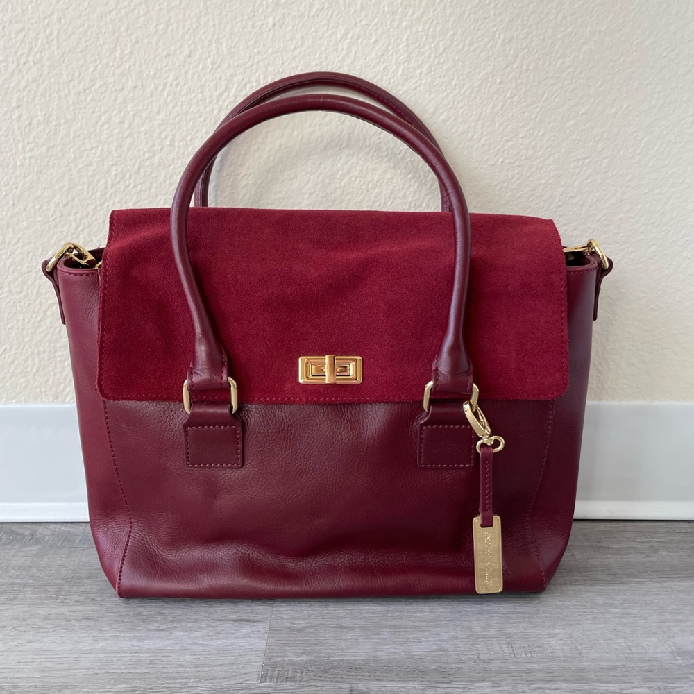 Elegant Burgundy Leather and Suede Handbag